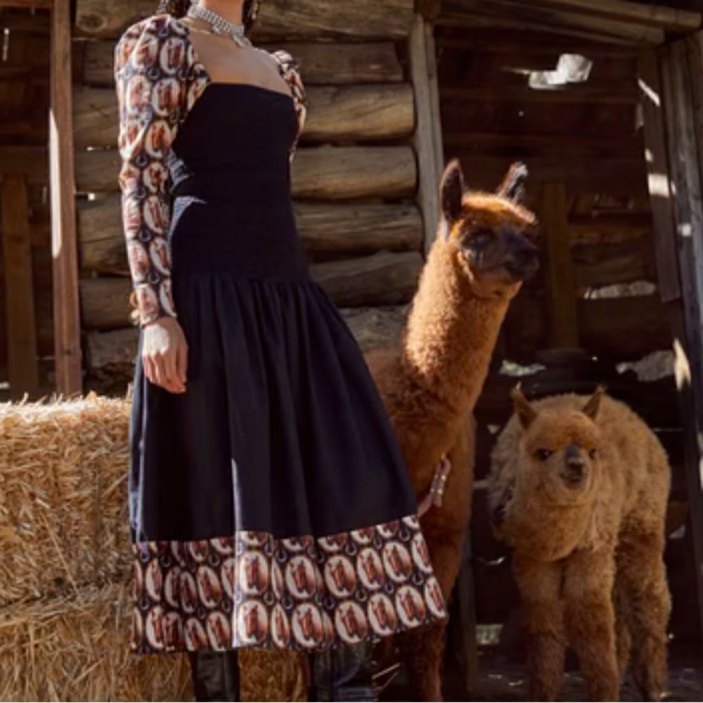 Autumn Adeigbo Nevada Drop Waist Black Western Horse Print-M9